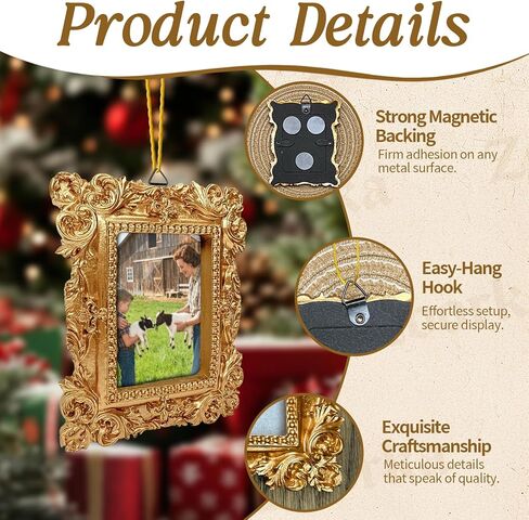 Zoorka 4 Pcs Magnetic Picture Frames for Refrigerator, Vintage Mini Gold Frames with Hooks and Rope for Hanging, Baroque Victorian Decor Set with Small Angel for Christmas Decor in Saudi Arabia