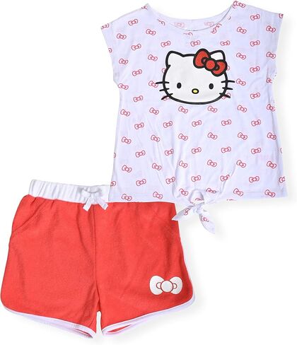 Hello Kitty Girls 2-Piece Tie Front T-Shirt and Dolphin Short Set in Saudi Arabia
