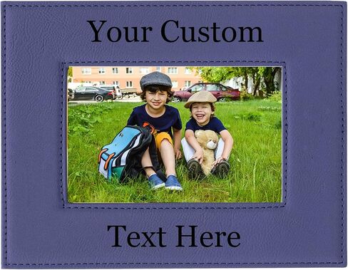 CustomGiftsNow Personalized أضف نصًا مخصصًا منقوشًا من الجلد الصناعي معلقًا/إطار صورة جماعية مخصصًا على سطح الطاولة (أسود، عمودي 5x7 بوصة) in Kuwait