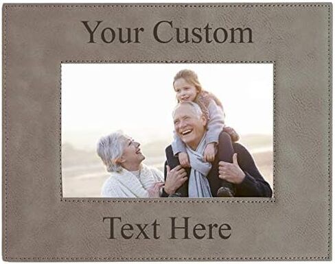 CustomGiftsNow Personalized أضف نصًا مخصصًا منقوشًا من الجلد الصناعي معلقًا/إطار صورة جماعية مخصصًا على سطح الطاولة (أسود، عمودي 5x7 بوصة) in Kuwait