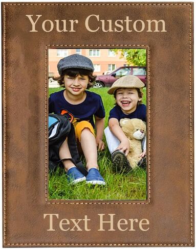 CustomGiftsNow Personalized أضف نصًا مخصصًا منقوشًا من الجلد الصناعي معلقًا/إطار صورة جماعية مخصصًا على سطح الطاولة (أسود، عمودي 5x7 بوصة) in Kuwait