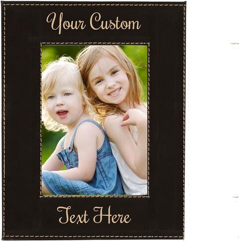 CustomGiftsNow Personalized أضف نصًا مخصصًا منقوشًا من الجلد الصناعي معلقًا/إطار صورة جماعية مخصصًا على سطح الطاولة (أسود، عمودي 5x7 بوصة) in Kuwait