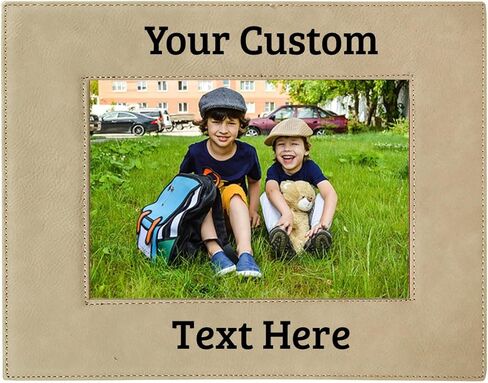 CustomGiftsNow Personalized أضف نصًا مخصصًا منقوشًا من الجلد الصناعي معلقًا/إطار صورة جماعية مخصصًا على سطح الطاولة (أسود، عمودي 5x7 بوصة) in Kuwait