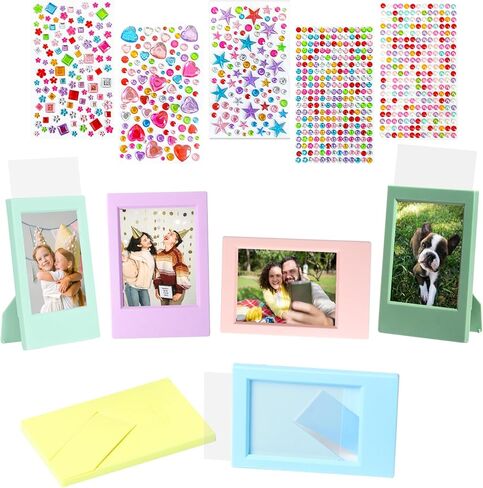 JOYZO (6+5) لإطارات الصور Instax وملصقات الأحجار الكريمة، تناسب Polaroid Instax Mini 12/11/8/7s/90/50/41/SE/EVO مجموعة أدوات عرض سطح المكتب لفيلم الصور الفورية مع أغطية حماية شفافة in Saudi Arabia