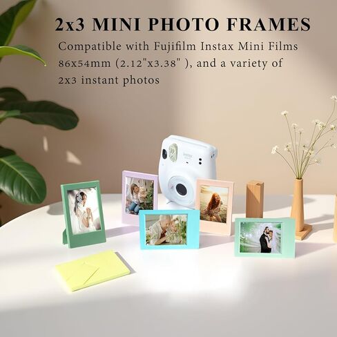 JOYZO (6+5) لإطارات الصور Instax وملصقات الأحجار الكريمة، تناسب Polaroid Instax Mini 12/11/8/7s/90/50/41/SE/EVO مجموعة أدوات عرض سطح المكتب لفيلم الصور الفورية مع أغطية حماية شفافة in Saudi Arabia