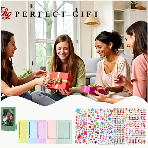 JOYZO (6+5) لإطارات الصور Instax وملصقات الأحجار الكريمة، تناسب Polaroid Instax Mini 12/11/8/7s/90/50/41/SE/EVO مجموعة أدوات عرض سطح المكتب لفيلم الصور الفورية مع أغطية حماية شفافة in Saudi Arabia