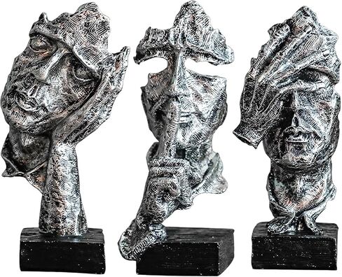 HUZHIBING 3 Pcs Thinker Statue, Silence is Gold Abstract Art Figurine, Hear No Evil Speak No Evil Statues, Resin Statues for Home Decor for Living Room,Office Bookshelf,Desktop(Black) (Black) in Saudi Arabia