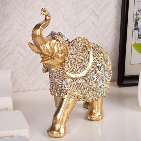 Auspicious Elephant Figurine - Embodiment of Fortune & Abundance, Antique Gold-Finished Resin Sculpture, Feng Shui Wealth Elephant Statue, Eleg Home Décor for Living Rooms, Table Centerpieces, Shelves in Saudi Arabia
