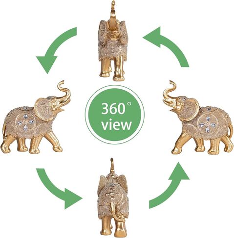 Auspicious Elephant Figurine - Embodiment of Fortune & Abundance, Antique Gold-Finished Resin Sculpture, Feng Shui Wealth Elephant Statue, Eleg Home Décor for Living Rooms, Table Centerpieces, Shelves in Saudi Arabia