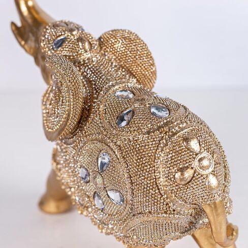 Auspicious Elephant Figurine - Embodiment of Fortune & Abundance, Antique Gold-Finished Resin Sculpture, Feng Shui Wealth Elephant Statue, Eleg Home Décor for Living Rooms, Table Centerpieces, Shelves in Saudi Arabia