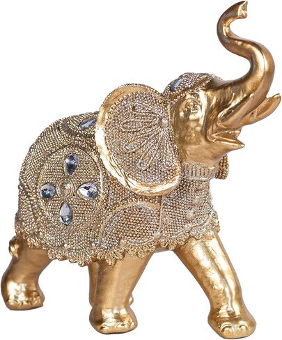 Auspicious Elephant Figurine - Embodiment of Fortune & Abundance, Antique Gold-Finished Resin Sculpture, Feng Shui Wealth Elephant Statue, Eleg Home Décor for Living Rooms, Table Centerpieces, Shelves in Saudi Arabia