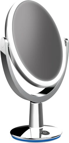 RENEWLAB BY BIOMAX Superstar Oval Shaped Dual-Sided Lighted Makeup Mirror, 1X/5X Magnifying Vanity Makeup Mirror, 360 Degree Rotating Adjustable Brightness Mirror, Brushed Nickel in Saudi Arabia