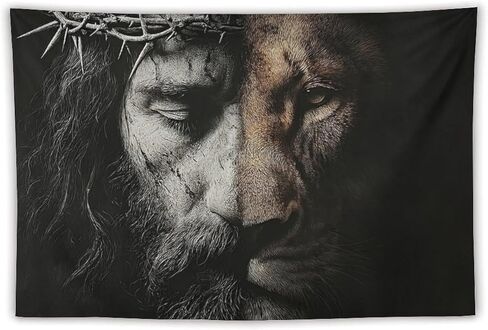 JYOUQOC Jesus And The Lion Tapestry Wall Hanging Large Wall Art Decor Flag Backdrop for Bedroom Living Room Dorm 40"×60" in Saudi Arabia