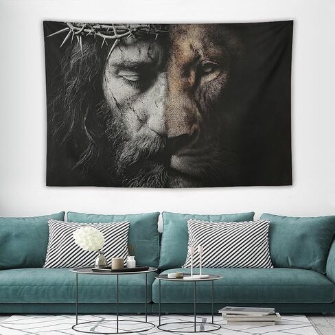 JYOUQOC Jesus And The Lion Tapestry Wall Hanging Large Wall Art Decor Flag Backdrop for Bedroom Living Room Dorm 40"×60" in Saudi Arabia
