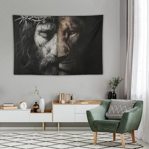 JYOUQOC Jesus And The Lion Tapestry Wall Hanging Large Wall Art Decor Flag Backdrop for Bedroom Living Room Dorm 40"×60" in Saudi Arabia