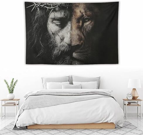 JYOUQOC Jesus And The Lion Tapestry Wall Hanging Large Wall Art Decor Flag Backdrop for Bedroom Living Room Dorm 40"×60" in Saudi Arabia