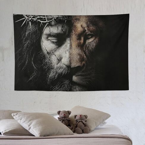 JYOUQOC Jesus And The Lion Tapestry Wall Hanging Large Wall Art Decor Flag Backdrop for Bedroom Living Room Dorm 40"×60" in Saudi Arabia