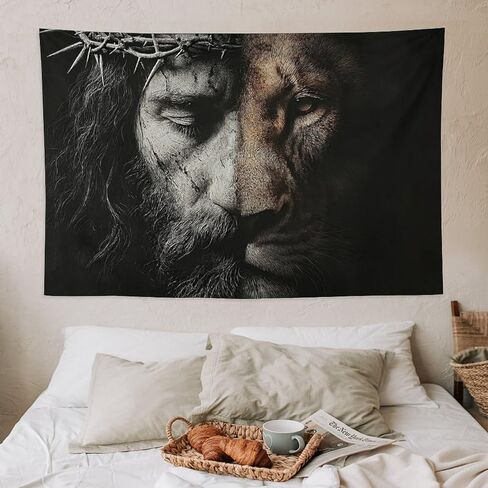 JYOUQOC Jesus And The Lion Tapestry Wall Hanging Large Wall Art Decor Flag Backdrop for Bedroom Living Room Dorm 40"×60" in Saudi Arabia