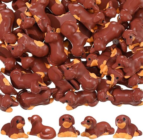 Leinuosen 50pcs Mini Dachshund Figurines Christmas Dollhouse Ornaments Little Puppy Figures Tiny Resin Dachshunds Miniature Model Bulk Micro DIY Crafts for Garden Potted Plant Party Gift(Brown) in Saudi Arabia