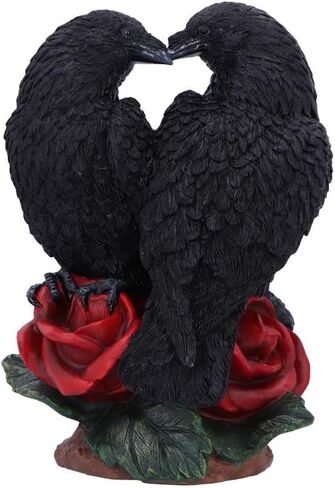 Nemsis Now Raven Romance Statue - 20cm Hand-Painted Figurine with Intricate Details - Gothic Home Decor Crow Sculpture - Red Rose Base for Collectors in Saudi Arabia
