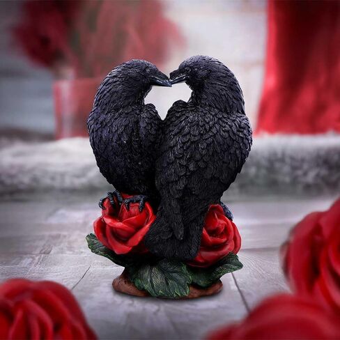 Nemsis Now Raven Romance Statue - 20cm Hand-Painted Figurine with Intricate Details - Gothic Home Decor Crow Sculpture - Red Rose Base for Collectors in Saudi Arabia
