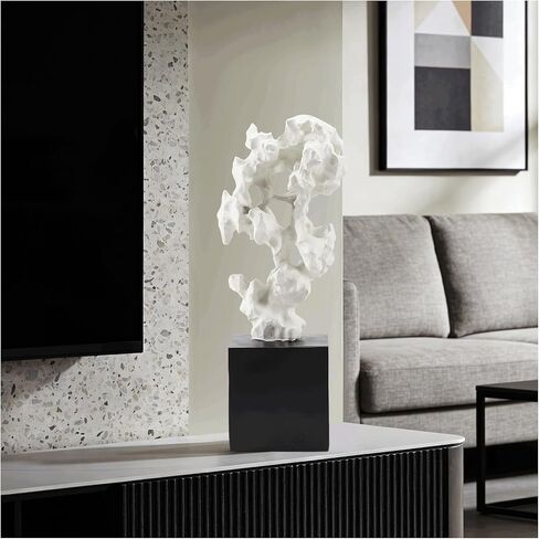 Mantaoilfe Modern Abstract Sculpture - 11.8" Stone Home Decor, Resin White and Black Art Statues for Living Room, Coffee Table Centerpiece, TV Stand Shelf Bookshelf Decorations in Saudi Arabia