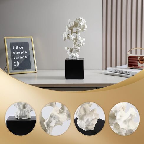 Mantaoilfe Modern Abstract Sculpture - 11.8" Stone Home Decor, Resin White and Black Art Statues for Living Room, Coffee Table Centerpiece, TV Stand Shelf Bookshelf Decorations in Saudi Arabia