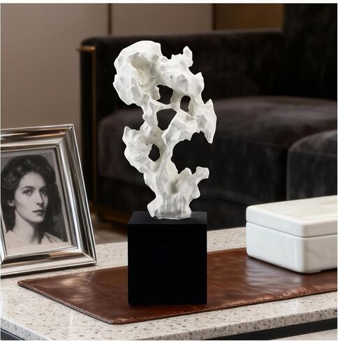 Mantaoilfe Modern Abstract Sculpture - 11.8" Stone Home Decor, Resin White and Black Art Statues for Living Room, Coffee Table Centerpiece, TV Stand Shelf Bookshelf Decorations in Saudi Arabia