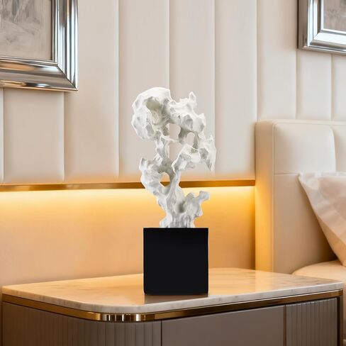 Mantaoilfe Modern Abstract Sculpture - 11.8" Stone Home Decor, Resin White and Black Art Statues for Living Room, Coffee Table Centerpiece, TV Stand Shelf Bookshelf Decorations in Saudi Arabia