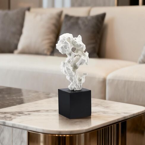 Mantaoilfe Modern Abstract Sculpture - 11.8" Stone Home Decor, Resin White and Black Art Statues for Living Room, Coffee Table Centerpiece, TV Stand Shelf Bookshelf Decorations in Saudi Arabia