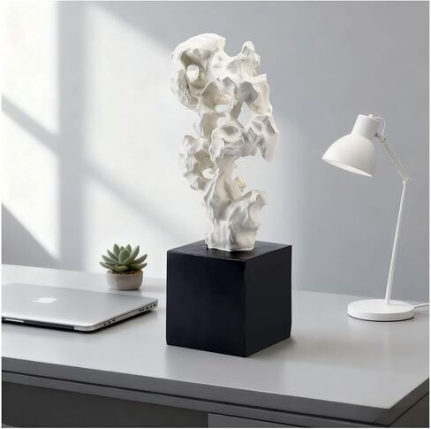 Mantaoilfe Modern Abstract Sculpture - 11.8" Stone Home Decor, Resin White and Black Art Statues for Living Room, Coffee Table Centerpiece, TV Stand Shelf Bookshelf Decorations in Saudi Arabia