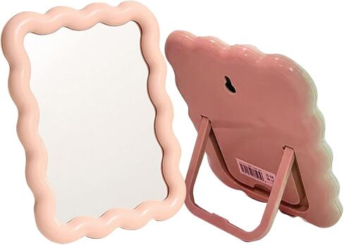 Table Makeup Mirrors Wavy Irregular Mirror Cloud for Desk Tabletop Vanity Mirror Hanging Wall Mirrors Desk Mirror with Bracket Home Decor Aesthetic Mirrors for Living Room Bedroom (Green) in Kuwait