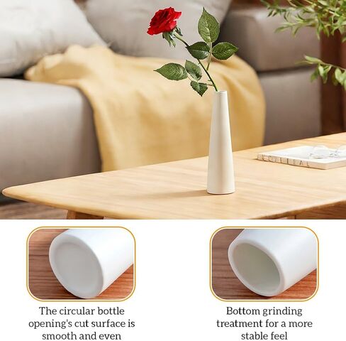 White Tall Conic Ceramic Flower Vase Decorative Floral Vase Taper Vase Table Top Small Narrow Neck Vases for Home Wedding Table Bedroom Living Room Office Desk in Saudi Arabia