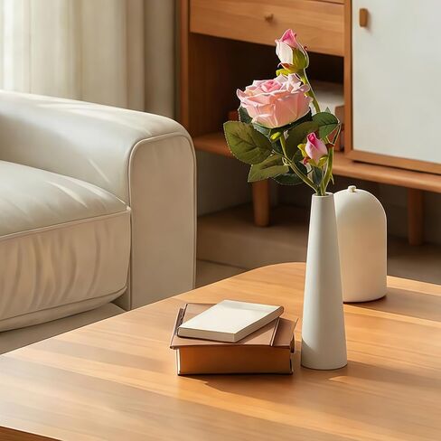 White Tall Conic Ceramic Flower Vase Decorative Floral Vase Taper Vase Table Top Small Narrow Neck Vases for Home Wedding Table Bedroom Living Room Office Desk in Saudi Arabia