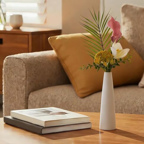 White Tall Conic Ceramic Flower Vase Decorative Floral Vase Taper Vase Table Top Small Narrow Neck Vases for Home Wedding Table Bedroom Living Room Office Desk in Saudi Arabia