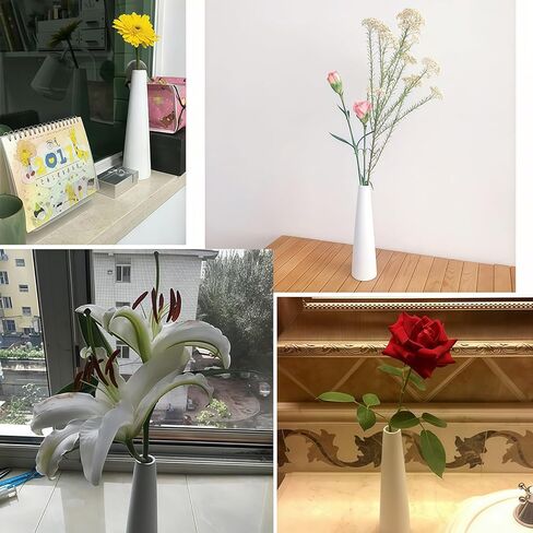 White Tall Conic Ceramic Flower Vase Decorative Floral Vase Taper Vase Table Top Small Narrow Neck Vases for Home Wedding Table Bedroom Living Room Office Desk in Saudi Arabia