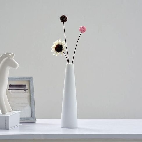 White Tall Conic Ceramic Flower Vase Decorative Floral Vase Taper Vase Table Top Small Narrow Neck Vases for Home Wedding Table Bedroom Living Room Office Desk in Saudi Arabia