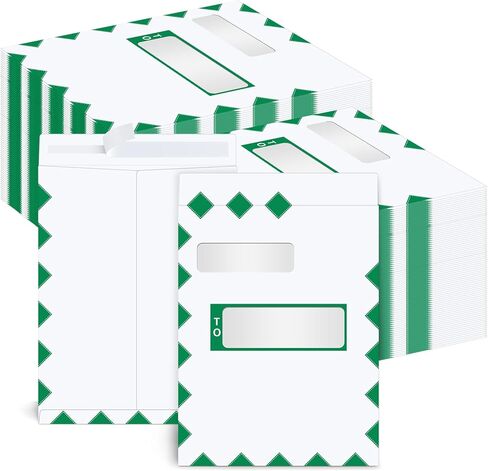 100 PCS مظاريف نافذة مزدوجة 9.5 × 11.5 بوصة منظم الضرائب المظلفات البريدية ضريبة الدخل إقرار الأمن الأمنية الأمنية اللاصقة للوثائق القانونية للمكتب البريدي ، الأخضر in Kuwait