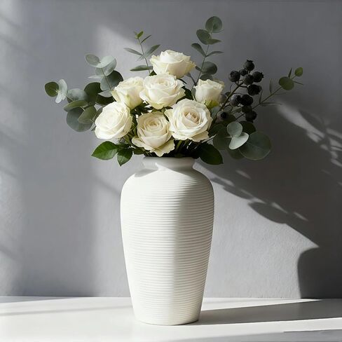 NEBRYX Ceramic Flower Vase, 6.7 inch Farmhouse Rustic Vintage Vases for Home Decor Table Living Room Entryway Book Shelf Fireplace Centerpiece (Black) in Saudi Arabia