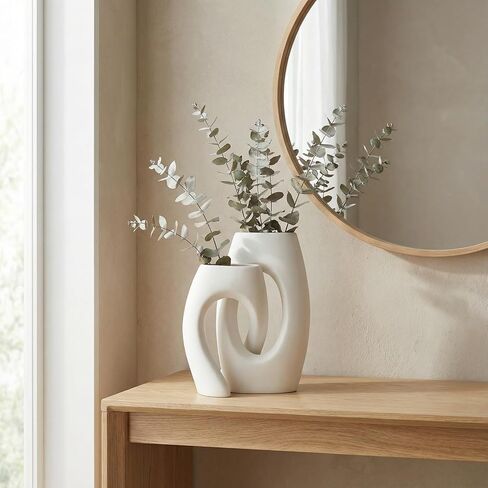 VoxWonder Ceramic Vase Set of 2, Minimalist Neutral Clay Vases for Modern Home Decor, Aesthetic Decorative Centerpieces for Living Room, Bedroom, or Entryway in Saudi Arabia