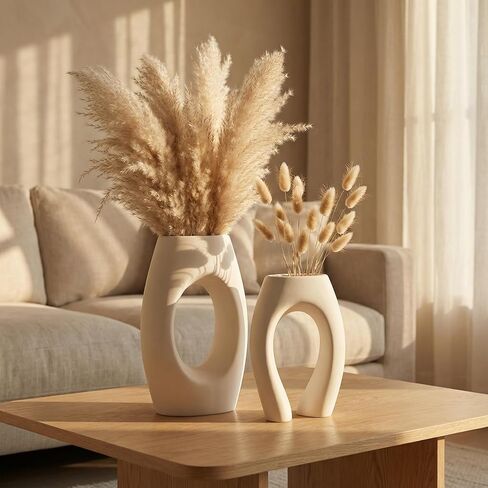 VoxWonder Ceramic Vase Set of 2, Minimalist Neutral Clay Vases for Modern Home Decor, Aesthetic Decorative Centerpieces for Living Room, Bedroom, or Entryway in Saudi Arabia