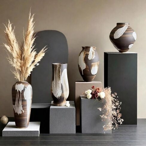 Rustic Ceramic Vase, Large Farmhouse Style Decorative Vase for Home Decor,Tall Vintage Terracotta Pottery Clay Vases for Living Room Entryway Table Centerpiece (6.4" L x 6.4" W x 12.8" H) in Saudi Arabia