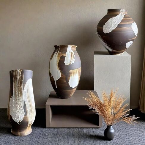 Rustic Ceramic Vase, Large Farmhouse Style Decorative Vase for Home Decor,Tall Vintage Terracotta Pottery Clay Vases for Living Room Entryway Table Centerpiece (6.4" L x 6.4" W x 12.8" H) in Saudi Arabia