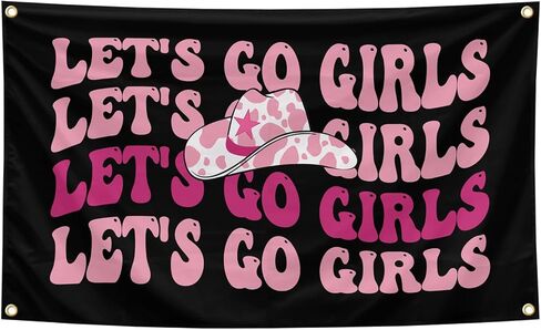نسيج Retro Preppy Let's Go Girls مقاس 3 × 5 أقدام داخلي وخارجي مع حلقات نحاسية لغرفة الأولاد والبنات، والنوم، وغرفة النوم، وغرفة المعيشة، والشرفات، وديكور الحفلات in Saudi Arabia