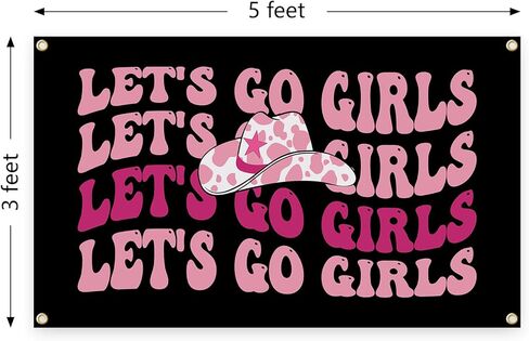 نسيج Retro Preppy Let's Go Girls مقاس 3 × 5 أقدام داخلي وخارجي مع حلقات نحاسية لغرفة الأولاد والبنات، والنوم، وغرفة النوم، وغرفة المعيشة، والشرفات، وديكور الحفلات in Saudi Arabia
