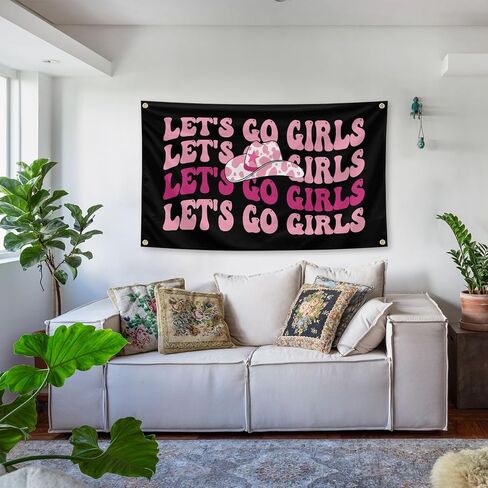 نسيج Retro Preppy Let's Go Girls مقاس 3 × 5 أقدام داخلي وخارجي مع حلقات نحاسية لغرفة الأولاد والبنات، والنوم، وغرفة النوم، وغرفة المعيشة، والشرفات، وديكور الحفلات in Saudi Arabia