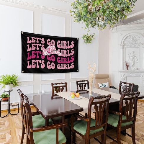 نسيج Retro Preppy Let's Go Girls مقاس 3 × 5 أقدام داخلي وخارجي مع حلقات نحاسية لغرفة الأولاد والبنات، والنوم، وغرفة النوم، وغرفة المعيشة، والشرفات، وديكور الحفلات in Saudi Arabia