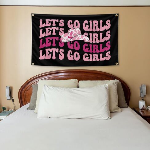 نسيج Retro Preppy Let's Go Girls مقاس 3 × 5 أقدام داخلي وخارجي مع حلقات نحاسية لغرفة الأولاد والبنات، والنوم، وغرفة النوم، وغرفة المعيشة، والشرفات، وديكور الحفلات in Saudi Arabia