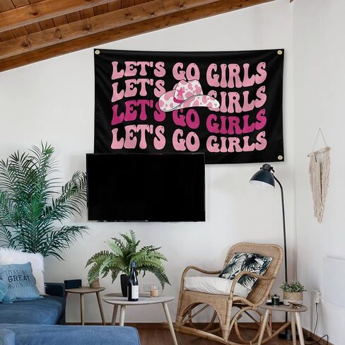 نسيج Retro Preppy Let's Go Girls مقاس 3 × 5 أقدام داخلي وخارجي مع حلقات نحاسية لغرفة الأولاد والبنات، والنوم، وغرفة النوم، وغرفة المعيشة، والشرفات، وديكور الحفلات in Saudi Arabia