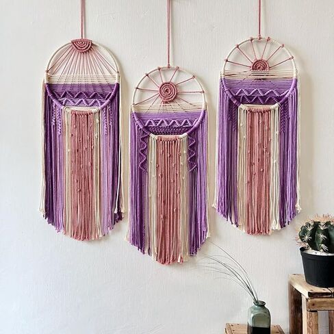 SlenyuBridal Sun Wall Decor Dream Catcher - Macrame Wall Hanging Sunrise Wall Art Boho Dreamcatchers Woven Tapestry, Rustic Colorful Room Decor for Bedroom Living Room Nursery (Sunrise) Purple in Saudi Arabia